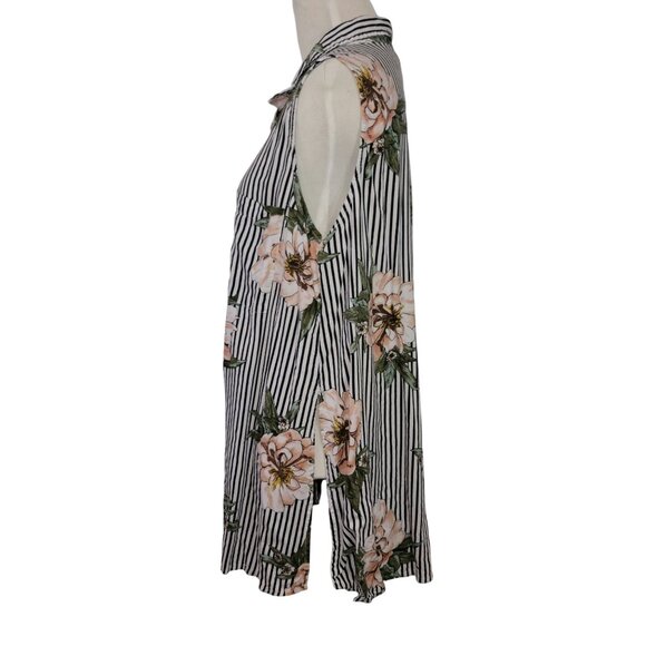 Sleeveless Floral & Stripe Button Down Blouse Collared Tunic XL By Live 4 Truth - Picture 2 of 12